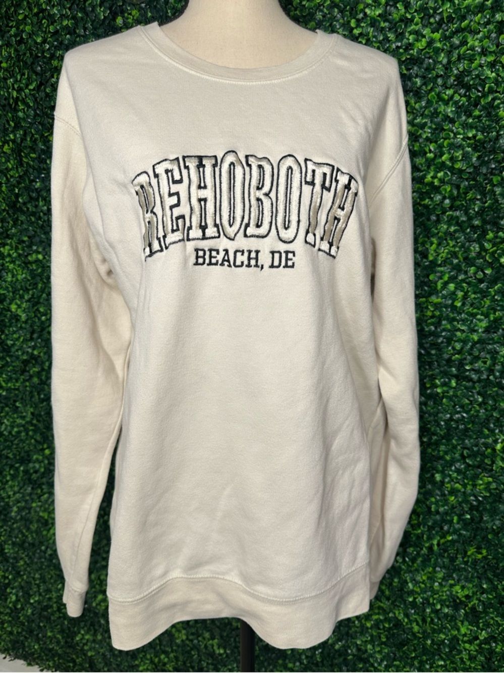 Rehoboth Beach DE Sweatshirt XL Cream Coastal Preppy Graphic Crewneck Oversized